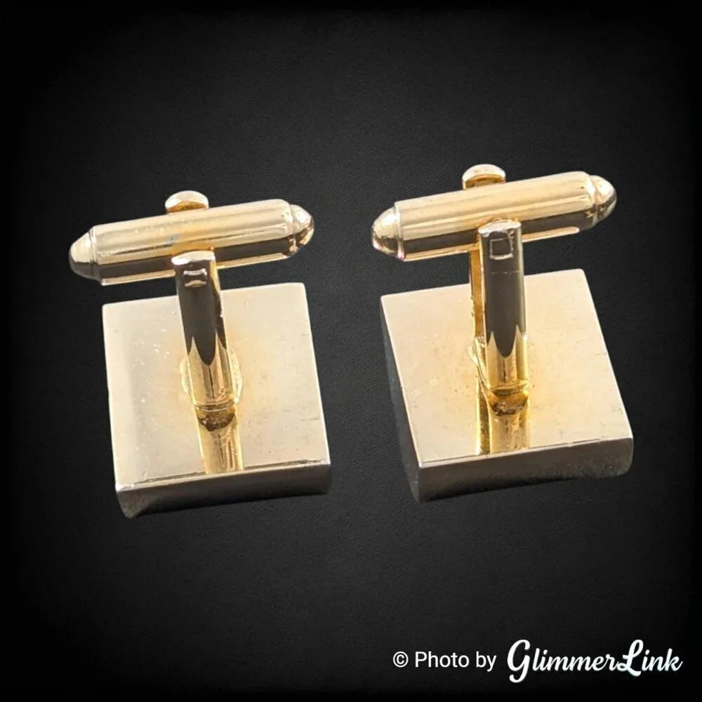 VTG Dante Chunky Dome Green Stone Art Deco Style Gold Tone Cufflinks & Tack Set